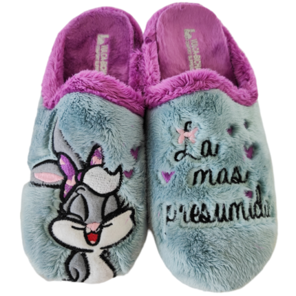 Zapatillas de casa con bordado divertido en azul claro
