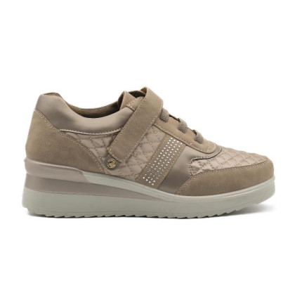 Mysoft  578 taupe - Zapatos con cuña con cierre de velcros