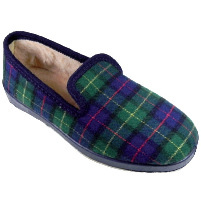 Zapatillas de estar en casa para hombre en cuadros azul y verde