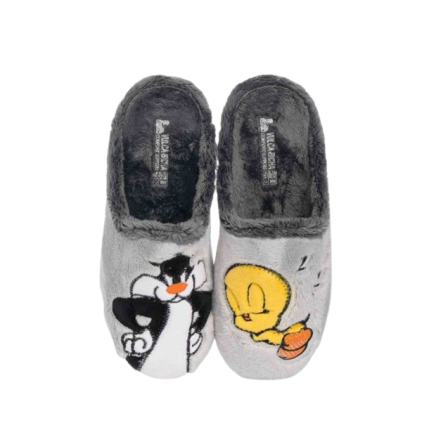 Zapatillas de estar en casa para mujer con bordado divertido de gato y pajarito