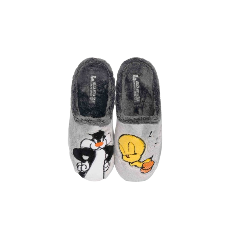 Zapatillas de estar en casa para mujer con bordado divertido de gato y pajarito Zapatillas de estar en casa para mujer con bordado divertido de gato y pajarito