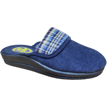 LA CADENA 76099 azul marino - Zapatillas de casa para mujer con solapa de cuadros