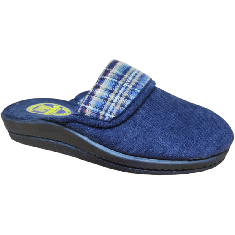 LA CADENA 76099 azul marino - Zapatillas de casa para mujer con solapa de cuadros LA CADENA 76099 azul marino - Zapatillas de casa para mujer con solapa de cuadros