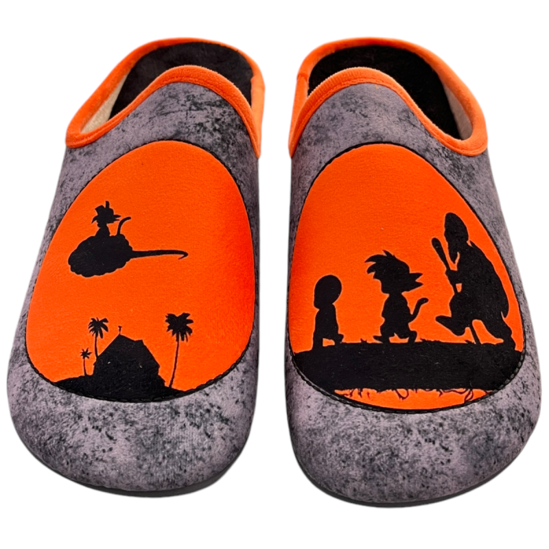 Zapatillas de estar en casa para hombre con dibujo divertido en naranja y negro
