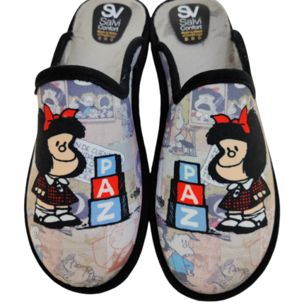 Zapatillas de casa sin talón para mujer con dibujo de Mafalda