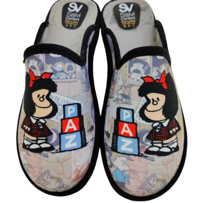 Zapatillas de casa sin talón para mujer con dibujo de Mafalda