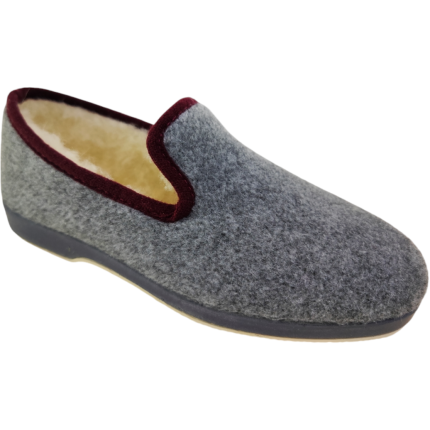 Zapatillas de casa de paño para hombre en color gris liso con adorno en granate