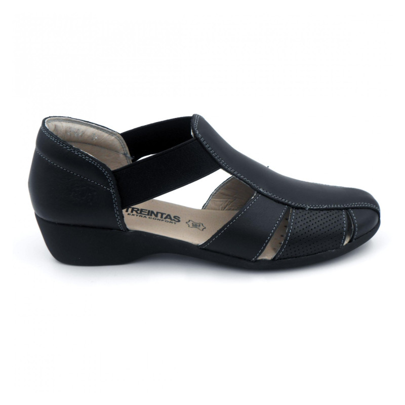 Treintas 2508 negro Sandalias tiras en piel con cuña de goma Treintas 2508 negro Sandalias tiras en piel con cuña de goma