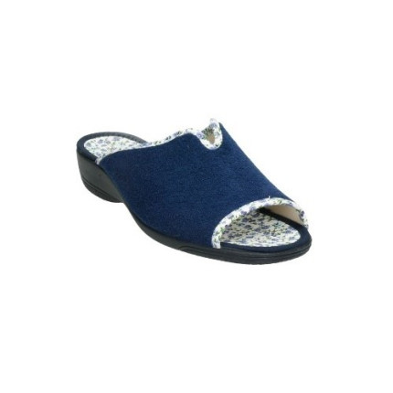 Zapatillas de casa de verano con la puntera abierta fabricadas en toalla y forro de tela en color azul marino
