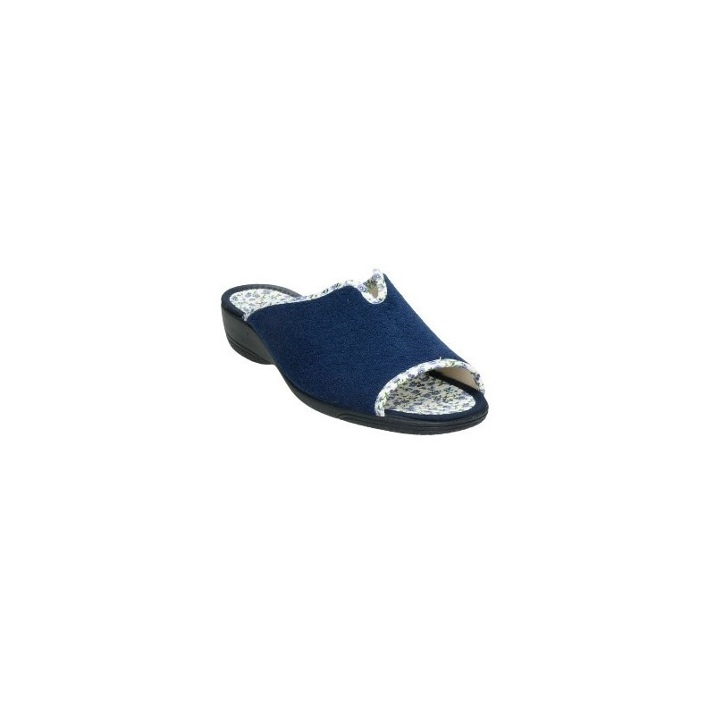 Zapatillas de casa de verano con la puntera abierta fabricadas en toalla y forro de tela en color azul marino Zapatillas de casa de verano con la puntera abierta fabricadas en toalla y forro de tela en color azul marino