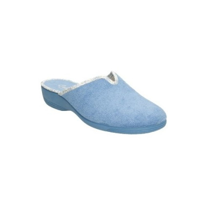 Zapatillas de casa de puntera cerrada en toalla azul claro cuña de goma