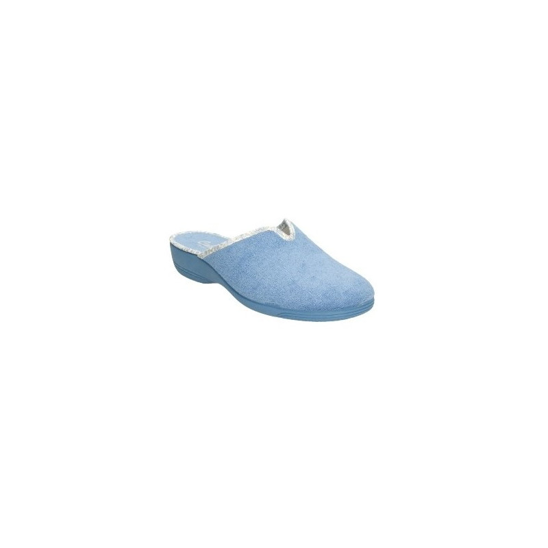 Zapatillas de casa de puntera cerrada en toalla azul claro cuña de goma Zapatillas de casa de puntera cerrada en toalla azul claro cuña de goma