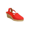 Alpargatas de cuña de cañamo y pieza de tela, con elástico para sujetar, color rojo