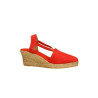 Alpargatas de cuña de cañamo y pieza de tela, con elástico para sujetar, color rojo