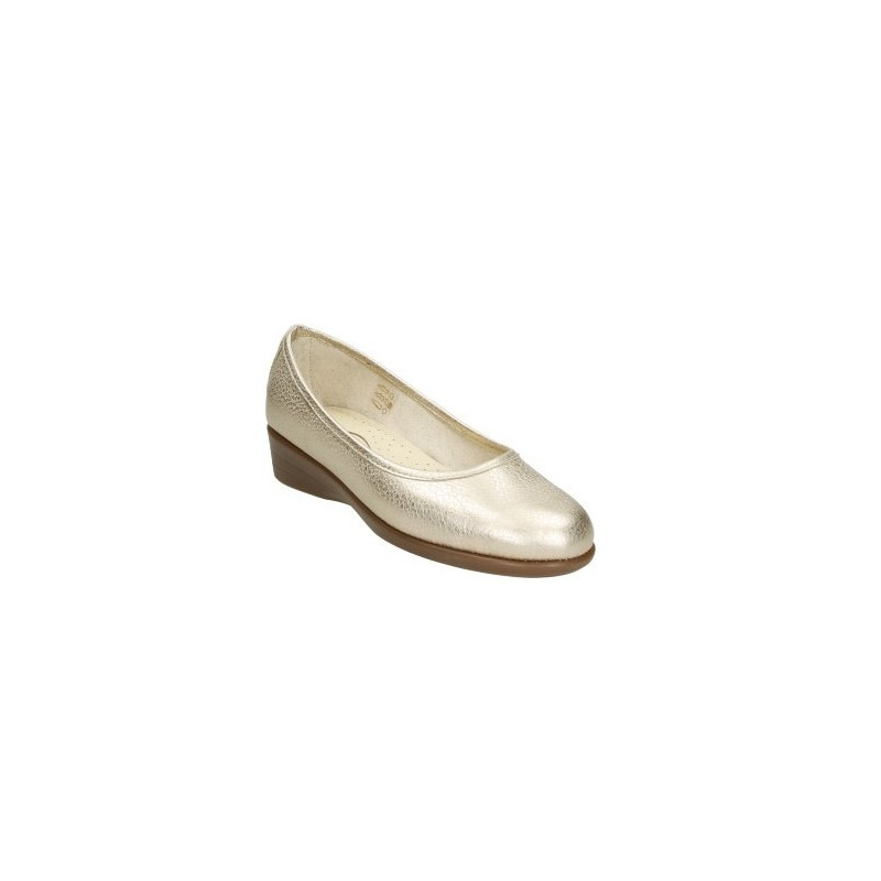 Manoletina de piel metalizada con cuña baja, superflexible Manoletina de piel metalizada con cuña baja, superflexible