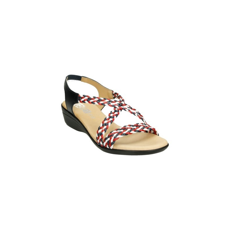 Sandalias de tiras trenzadas con cuña en tonos azul, rojo y blanco Sandalias de tiras trenzadas con cuña en tonos azul, rojo y blanco