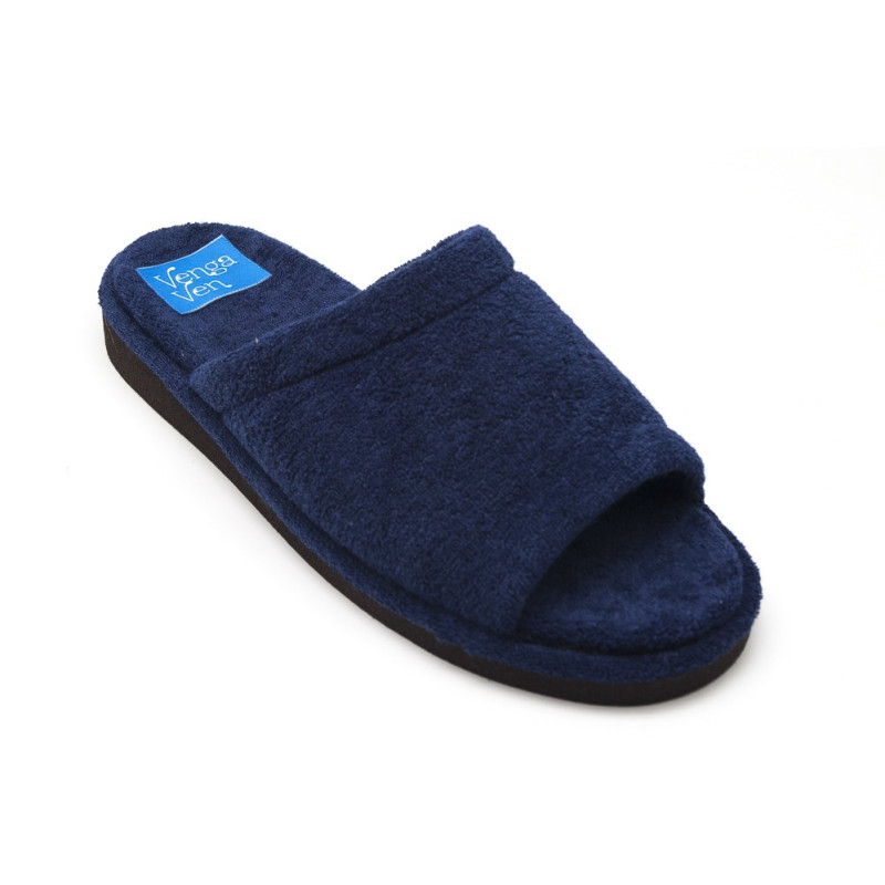 Zapatillas de casa para hombre de algodón con puntera abierta de color azul marino Zapatillas de casa para hombre de algodón con puntera abierta de color azul marino