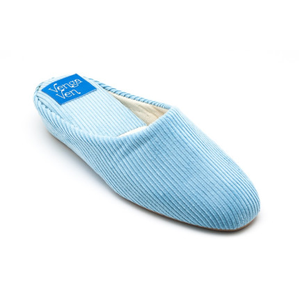 Zapatillas de casa de pana con cuña interna en azul celeste