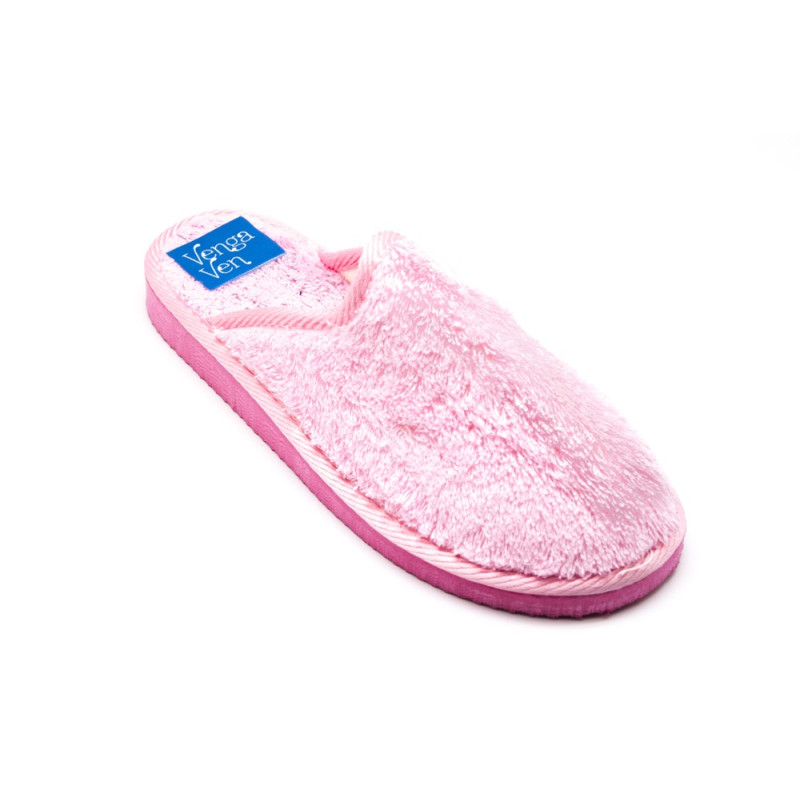 Zapatillas de algodón con la puntera cerrada de color rosa