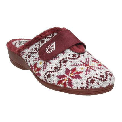 Zapatillas de casa para mujer destalonadas fabricadas en lana con una tira en el empeine en color burdeos