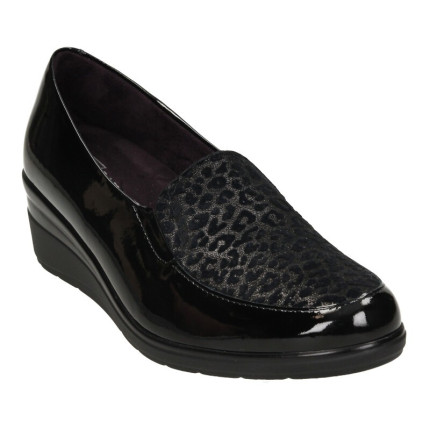 Pitillos 6327 negro - Zapatos de piel combinados con empeine de leopardo