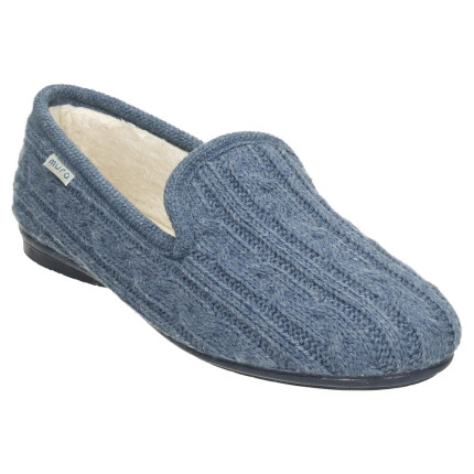 Zapatillas de casa en lana para mujer en tono azul