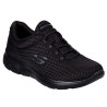 Skechers 12985 negro con negro - Zapatillas de tela de rejilla con cordones elásticos y plantilla memory foam