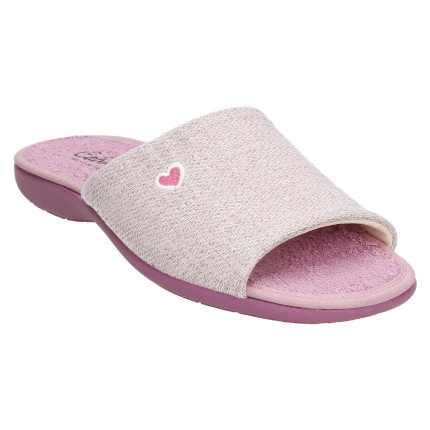 Zapatillas de casa para mujer con suela de goma plana y empeine de tela con forro de toalla color violeta