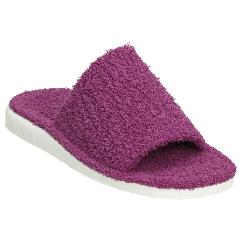 Zapatillas de casa para mujer, planas, de toalla MORADO y puntera abierta