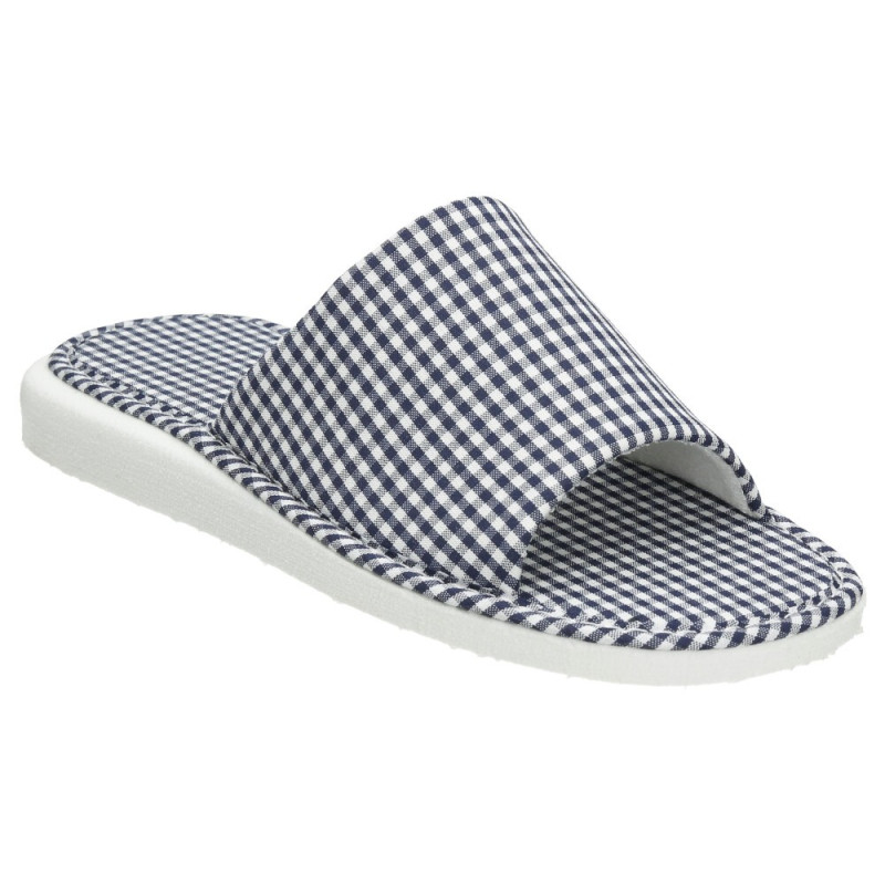 Zapatillas de tela con puntera abierta, planas y estampado vichy en azul marino