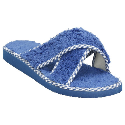 Zapatillas de casa de verano de tiras cruzadas en toalla gruesa en azul