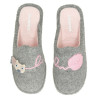 Zapatillas de casa para mujer con ratón y bola de lana cosido en paño gris