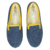 Zapatillas de casa para mujer en paño azul con cuello en mostaza. Muy calientes.