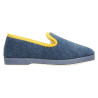 Zapatillas de casa para mujer en paño azul con cuello en mostaza. Muy calientes.