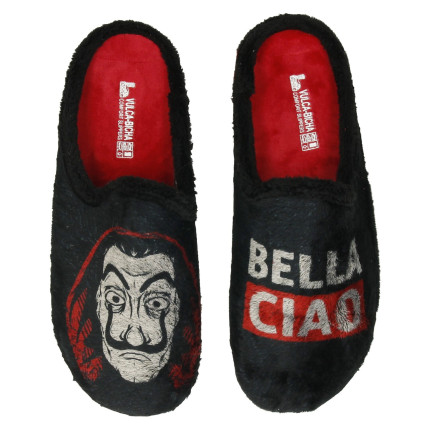 BELLA CIAO negro - Zapatillas de estar en casa para hombre con máscara de Dalí
