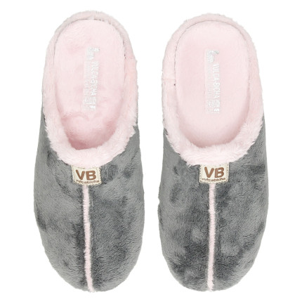 Zapatillas de casa para mujer en suave tejido de color gris con forro combinado en rosa