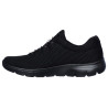 Skechers 12985 negro con negro - Zapatillas de tela de rejilla con cordones elásticos y plantilla memory foam