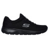 Skechers 12985 negro con negro - Zapatillas de tela de rejilla con cordones elásticos y plantilla memory foam