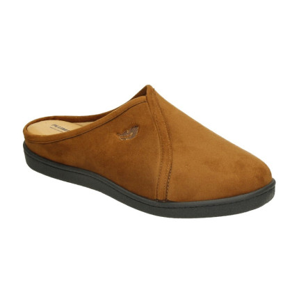 Zapatillas de casa para hombre con plantilla plumaflex lisa con un bordado en marrón