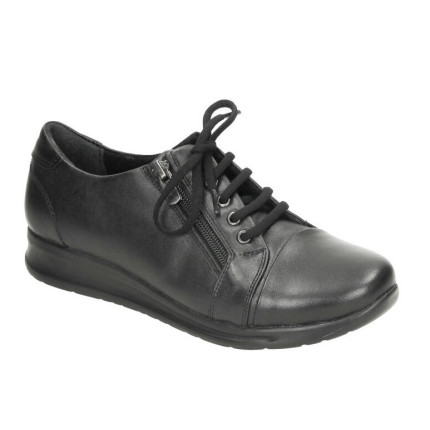Zapatos para mujer de piel con cordones y cremallera lateral en color negro