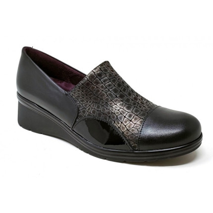 Pitillos 1622 negro - Zapatos de cuña con plantilla extraible y empeine elastico grabado